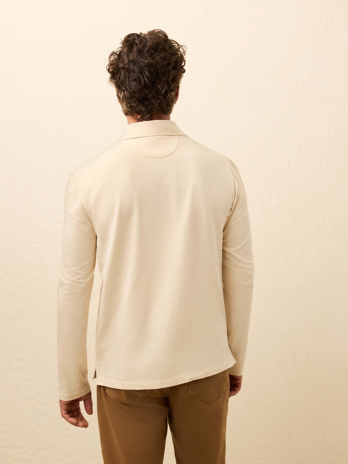 Long-Sleeve Twill Knit Polo - Coastal Cream