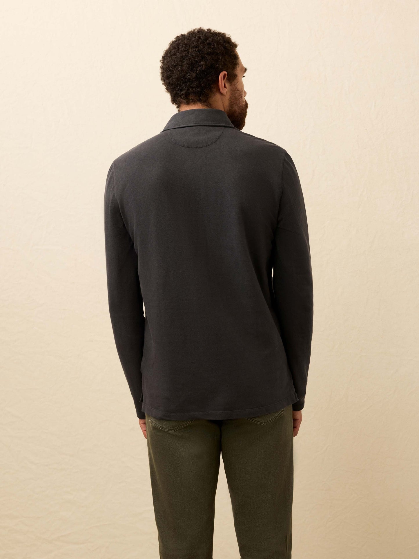 Long-Sleeve Twill Knit Polo - Washed Charcoal