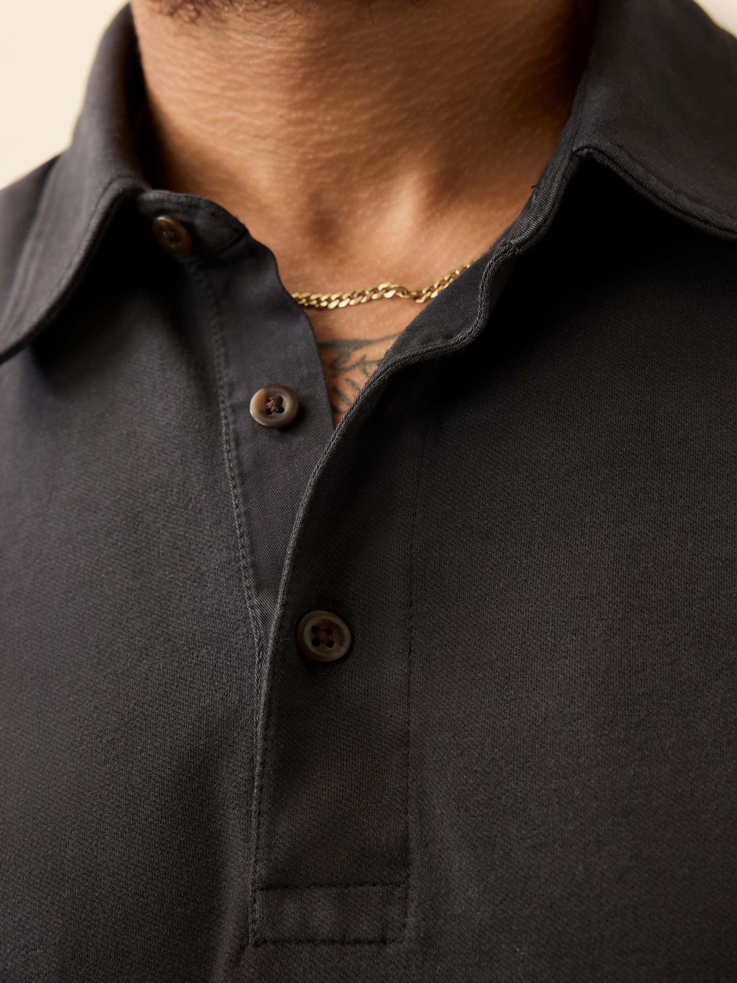 Long-Sleeve Twill Knit Polo - Washed Charcoal