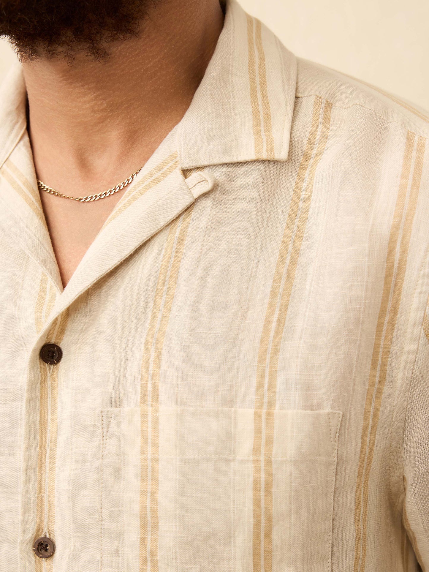 Short-Sleeve Laguna Linen Camp Shirt - Oak Island Stripe