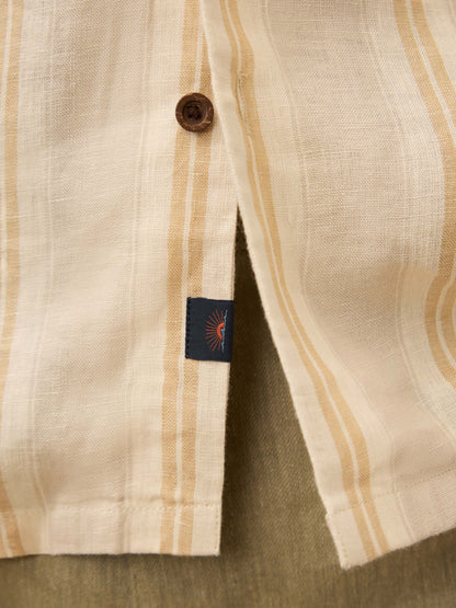 Short-Sleeve Laguna Linen Camp Shirt - Oak Island Stripe