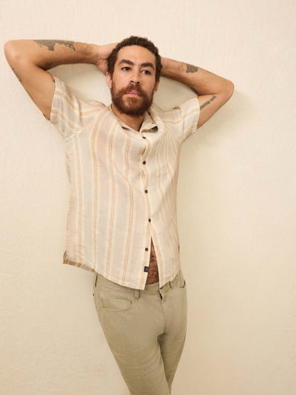 Short-Sleeve Laguna Linen Camp Shirt - Oak Island Stripe