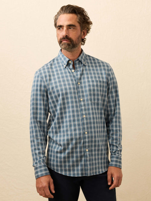 Coastline Knit Shirt - Azure Night Plaid