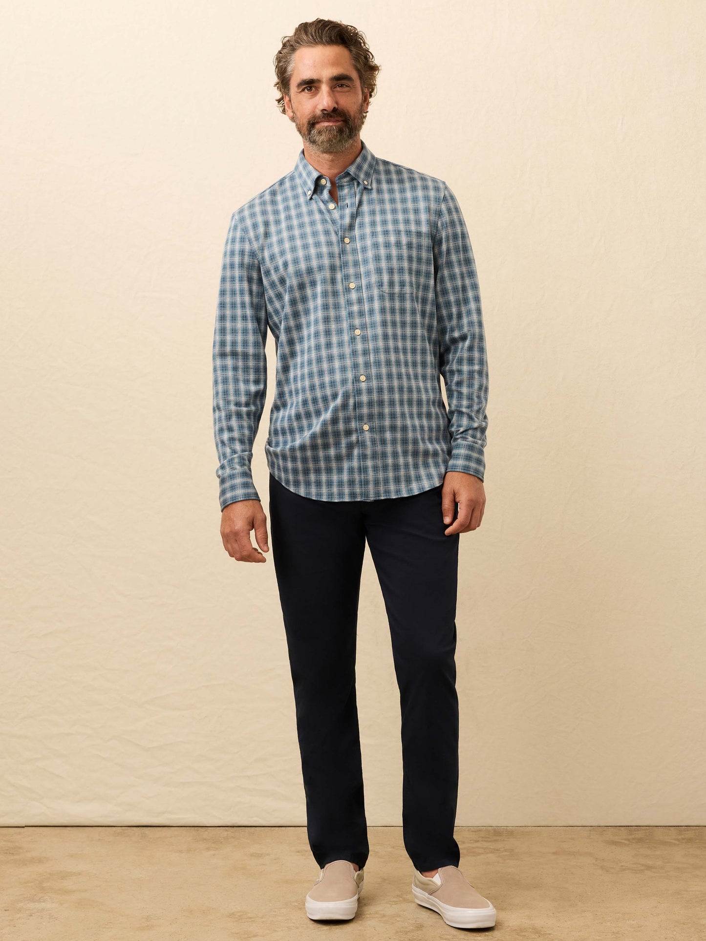 Coastline Knit Shirt - Azure Night Plaid