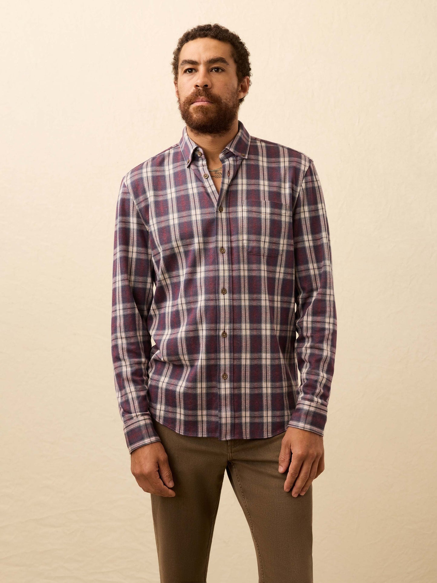 Coastline Knit Shirt - Burgundy Oak Plaid