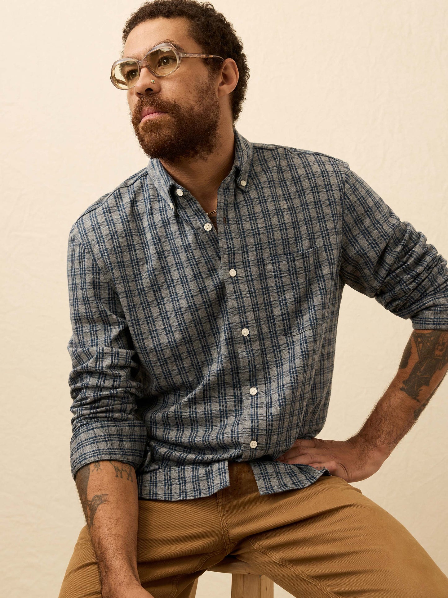 Coastline Knit Shirt - Ocean Grey Check