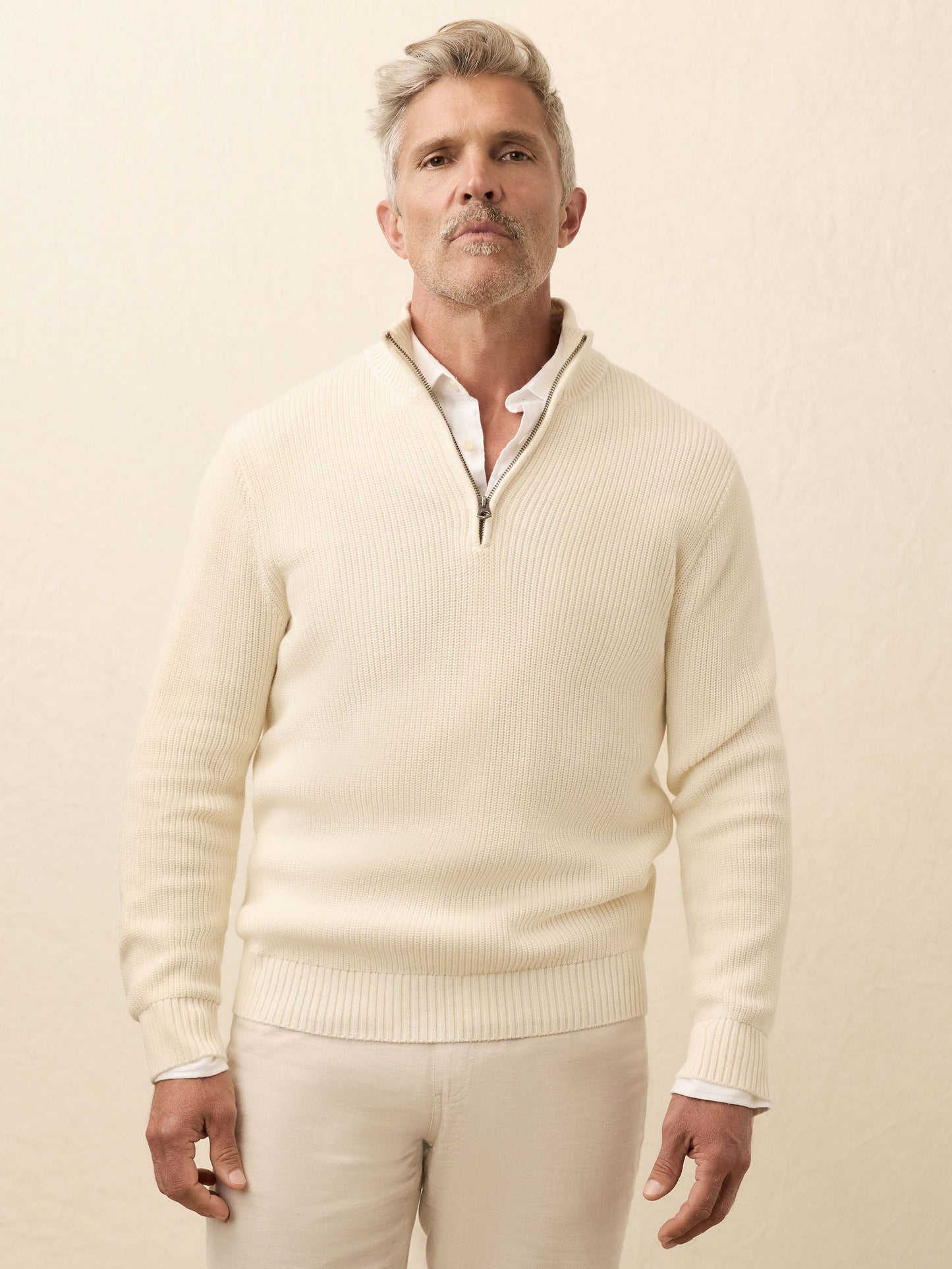 Sunwashed Quarter Zip Sweater - White Shell