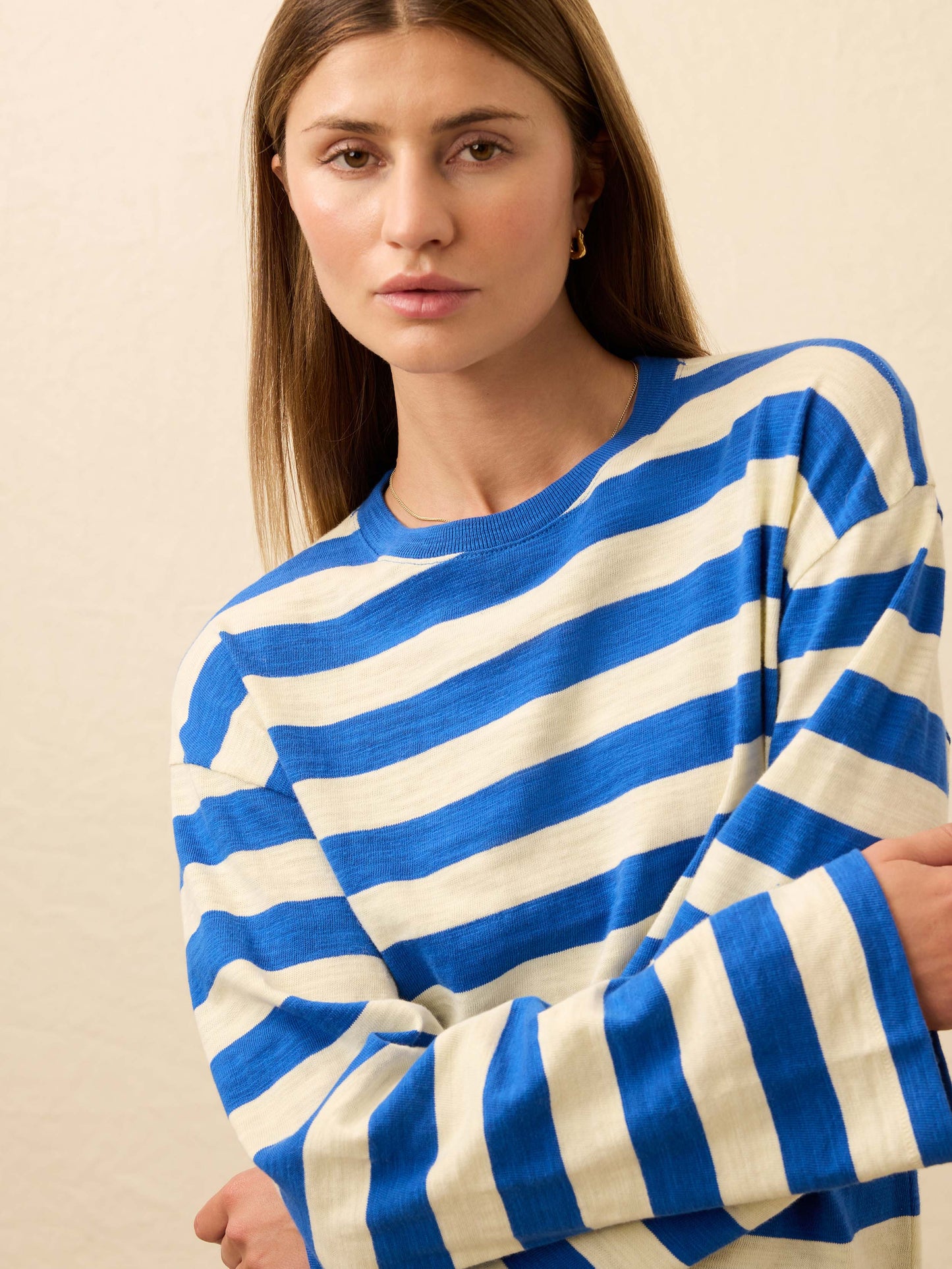 Sunwashed Organic Long-Sleeve Retro Tee - Sea Stripe