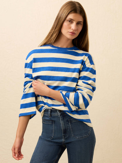 Sunwashed Organic Long-Sleeve Retro Tee - Sea Stripe