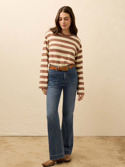 Sunwashed Organic Long-Sleeve Retro Tee - Nutmeg Stripe