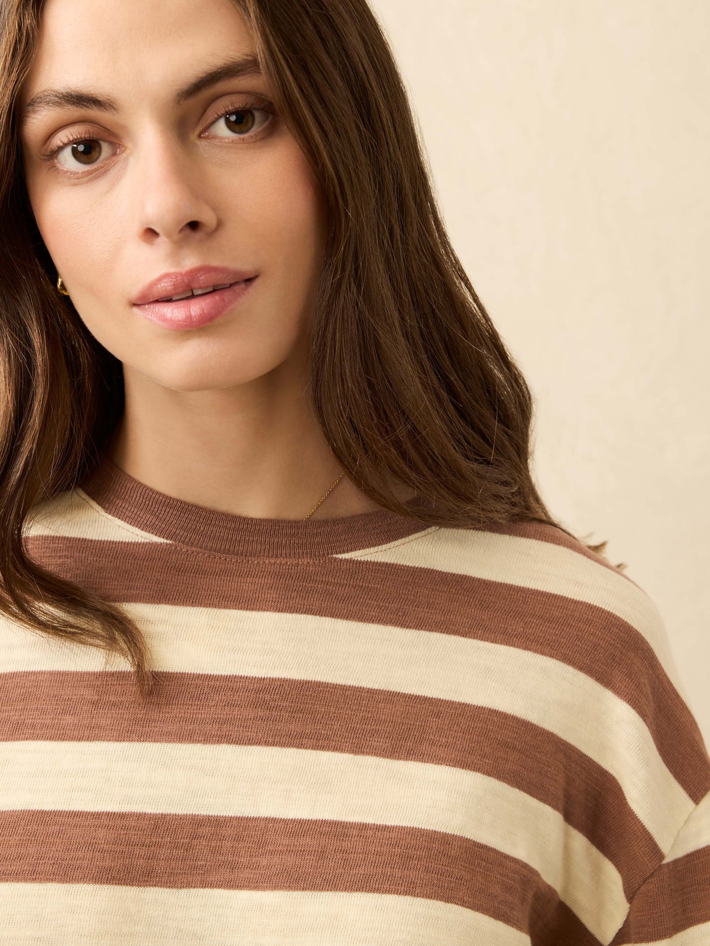 Sunwashed Organic Long-Sleeve Retro Tee - Nutmeg Stripe