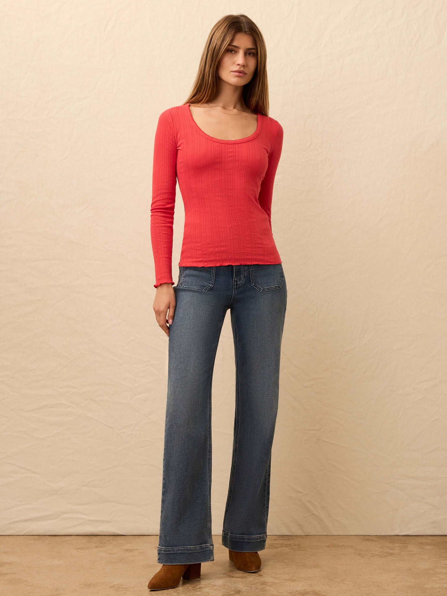Paradise Pointelle Scoop Neck - Tomato