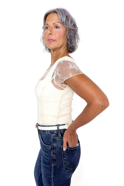 Women's Floral Mesh Short Sleeve Shirt
