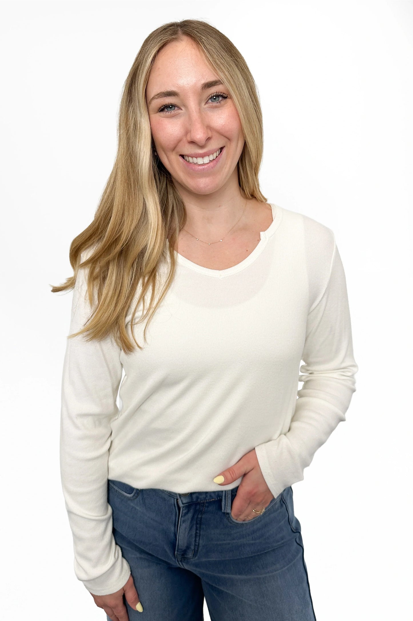 ALB Custom Women's Ribbed Notched Neckline Top