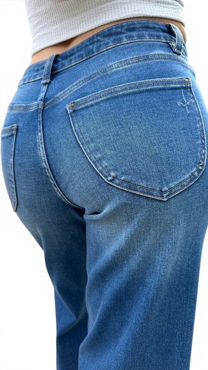 The Isabella Mid-Rise Tummy Control Vintage Wash Straight Leg Jeans
