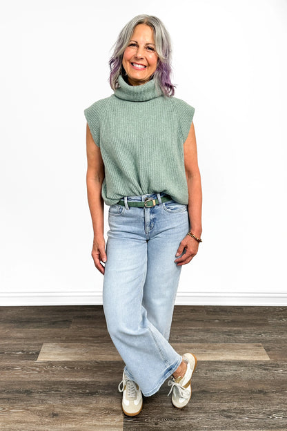 Women's Ribbed Turtleneck Sleeveless Sweater Vest by Ava Lane