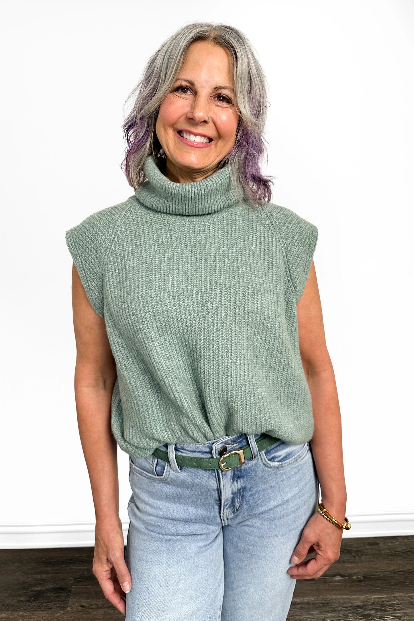 Women's Ribbed Turtleneck Sleeveless Sweater Vest by Ava Lane