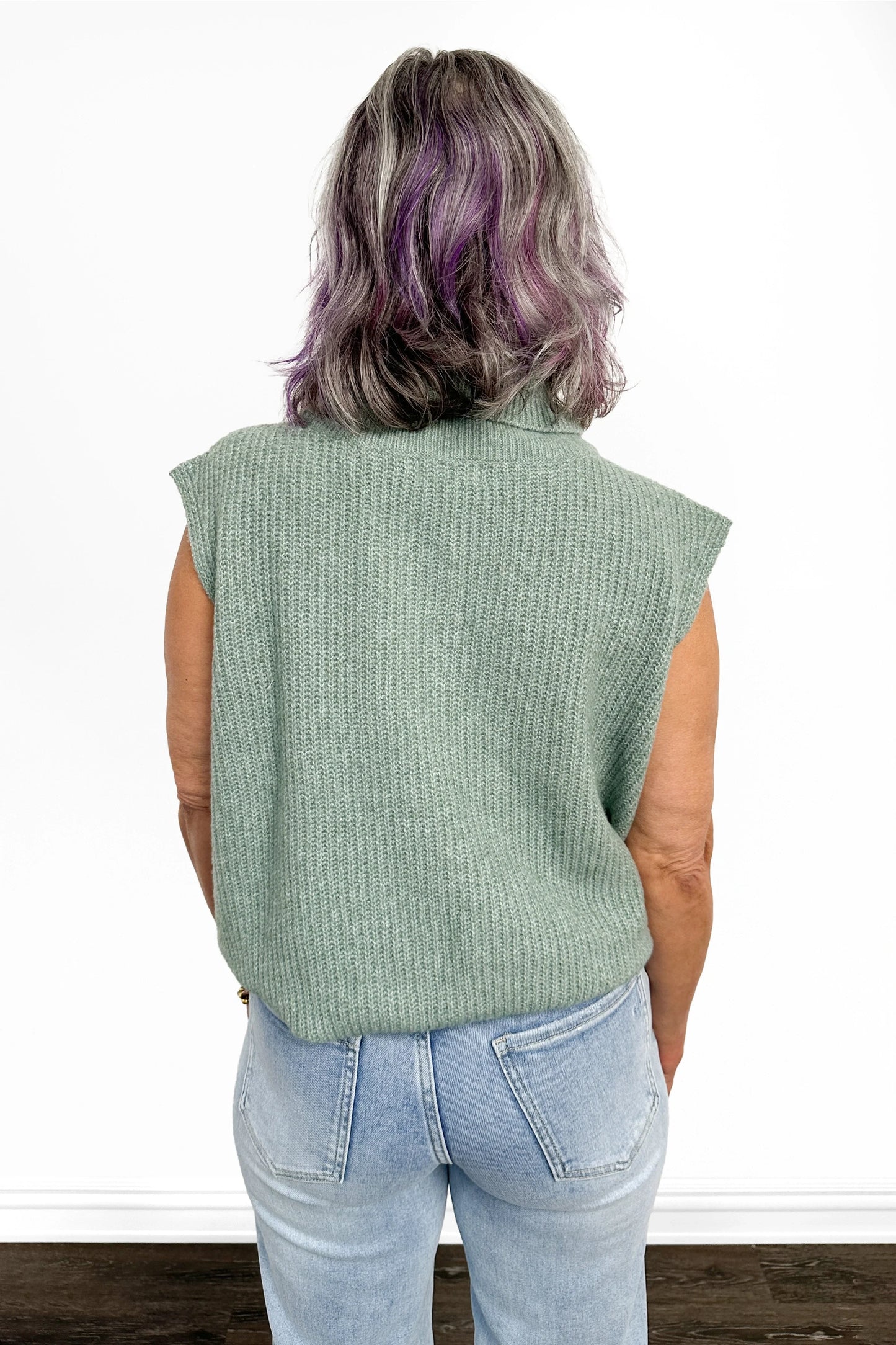 Women's Ribbed Turtleneck Sleeveless Sweater Vest by Ava Lane