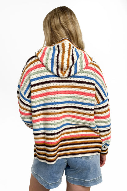 Women's Striped Crochet Hooded Sweater by Ava Lane