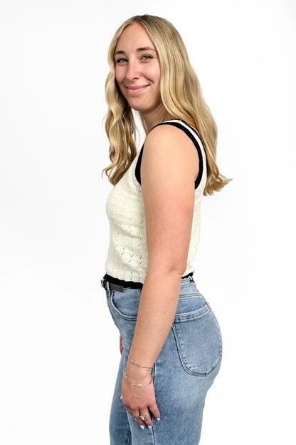 Women's Pointelle Knit Contrast Trim Tank Top by Ava Lane