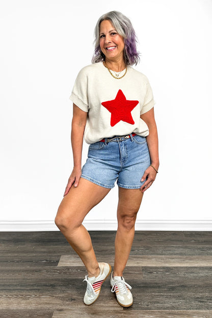 Women's Bold Star Knit Short Sleeve Sweater by Ava Lane