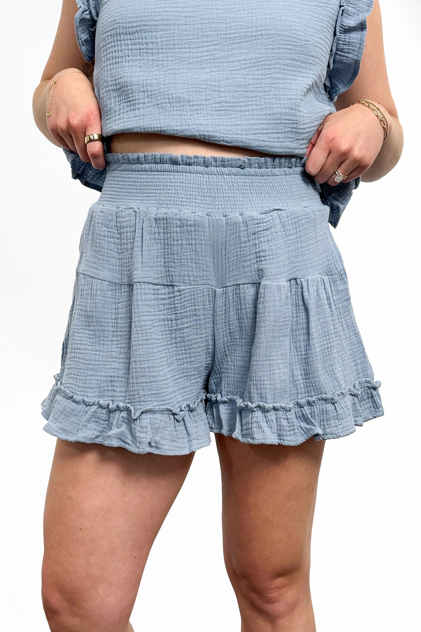 Women's Lightweight Ruffle Trim Top and Shorts Set by Ava Lane