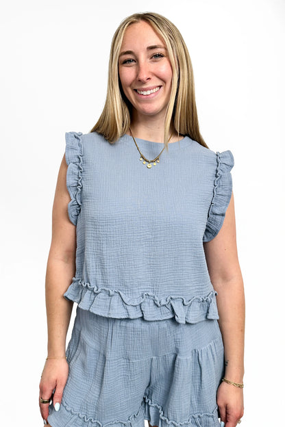 Women's Lightweight Ruffle Trim Top and Shorts Set by Ava Lane