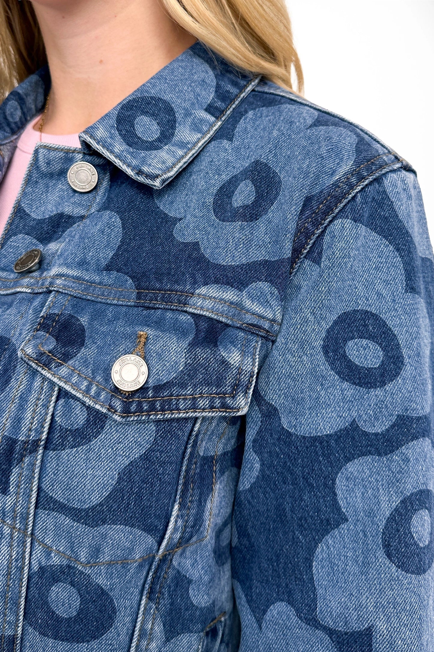 The Palmer Floral Medium Wash Denim Jacket