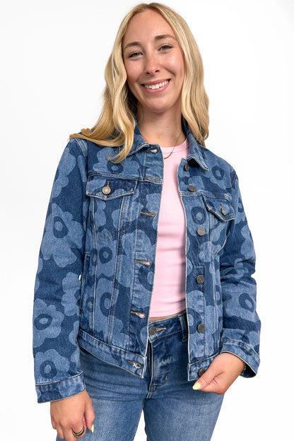The Palmer Floral Medium Wash Denim Jacket