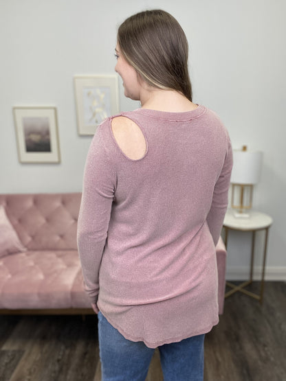 Show Out Women's Ribbed Cut Out Long Sleeve Top