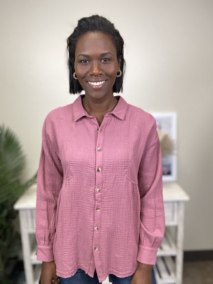 Gotta Move On Collar Button Up Women's Long Sleeve Top