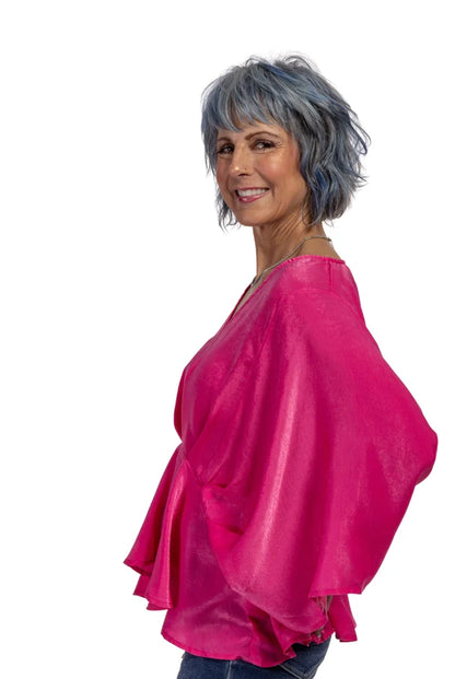 Women's Feminine Peplum 3/4 Kimono Sleeve Top