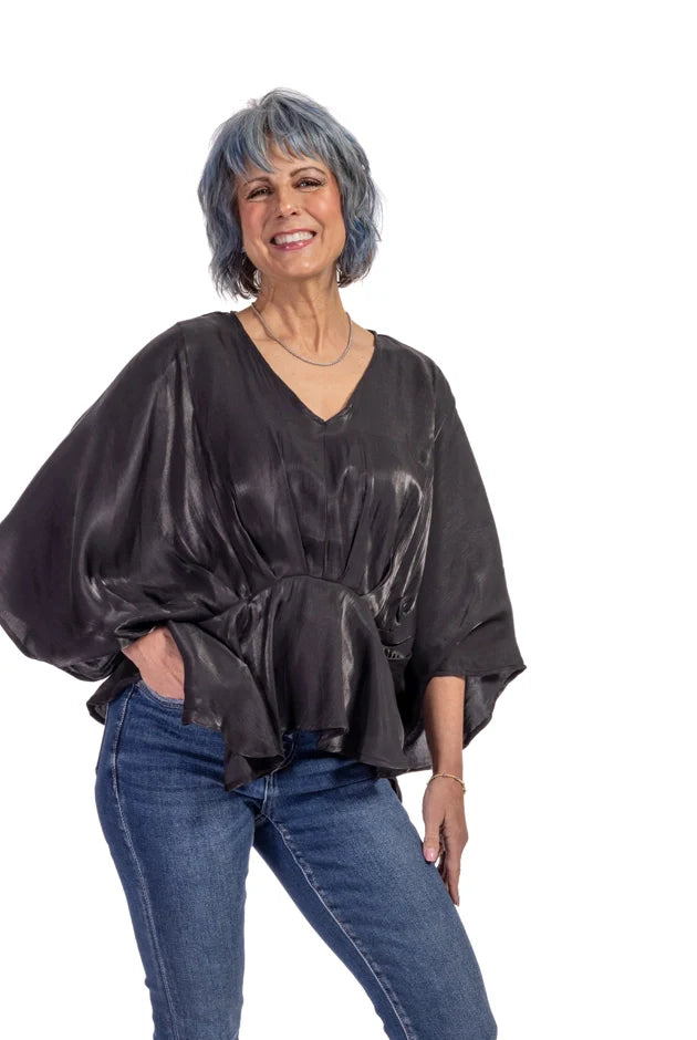 Women's Feminine Peplum 3/4 Kimono Sleeve Top