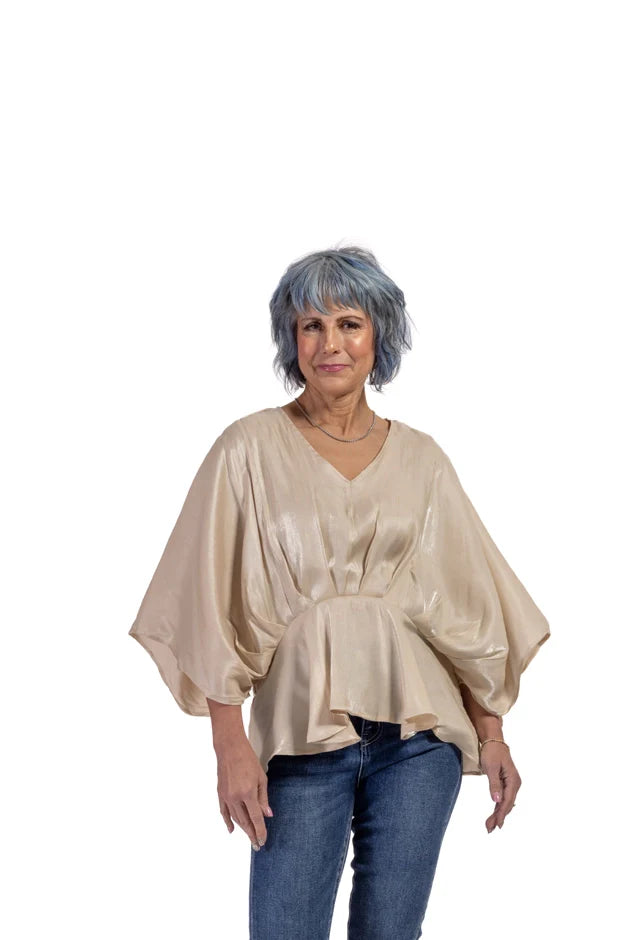 Women's Feminine Peplum 3/4 Kimono Sleeve Top