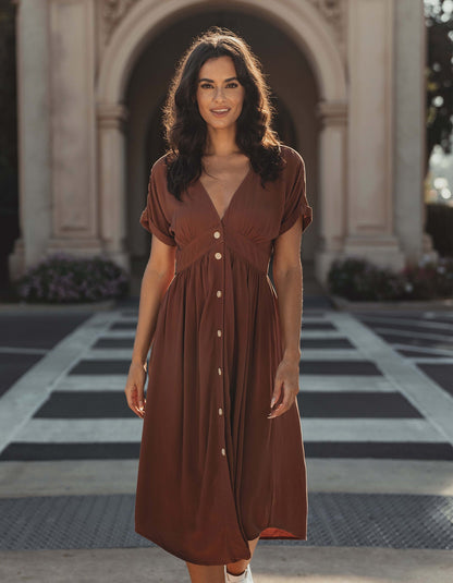Deep V Button Thru Dress