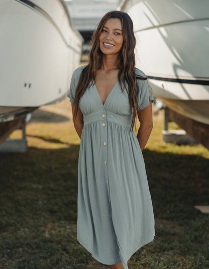 Deep V Button Thru Dress