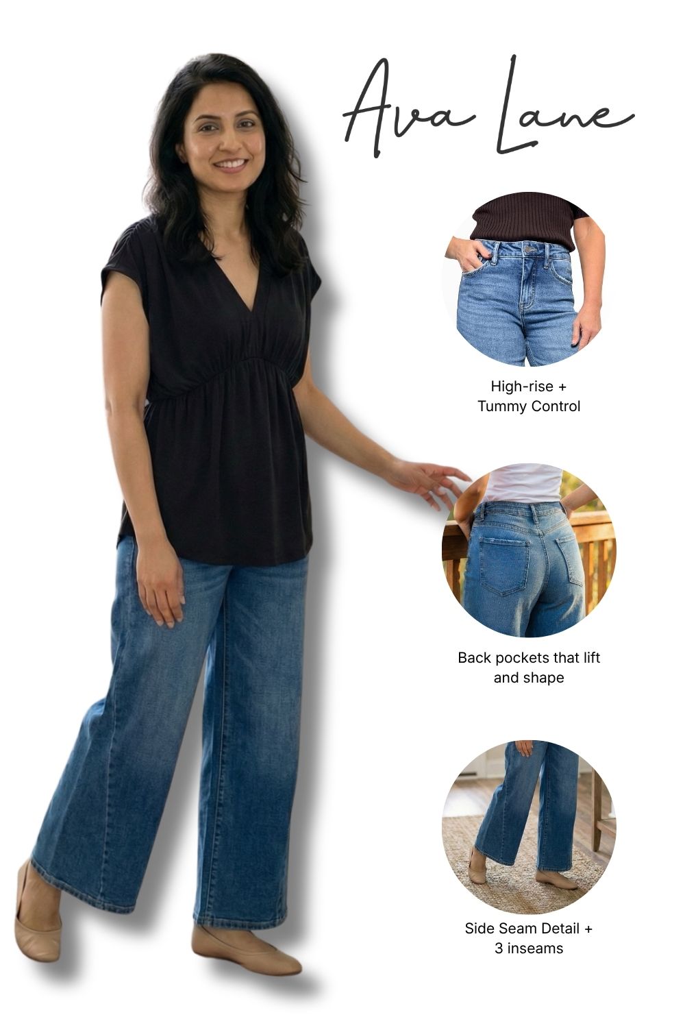 The Lila High-Rise Tummy Control Wide Leg Angled Seam Jeans - Three Inseams