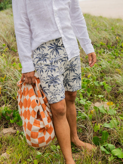 Cabana Towel Terry Sweatshort - Ivory Tropic Trees