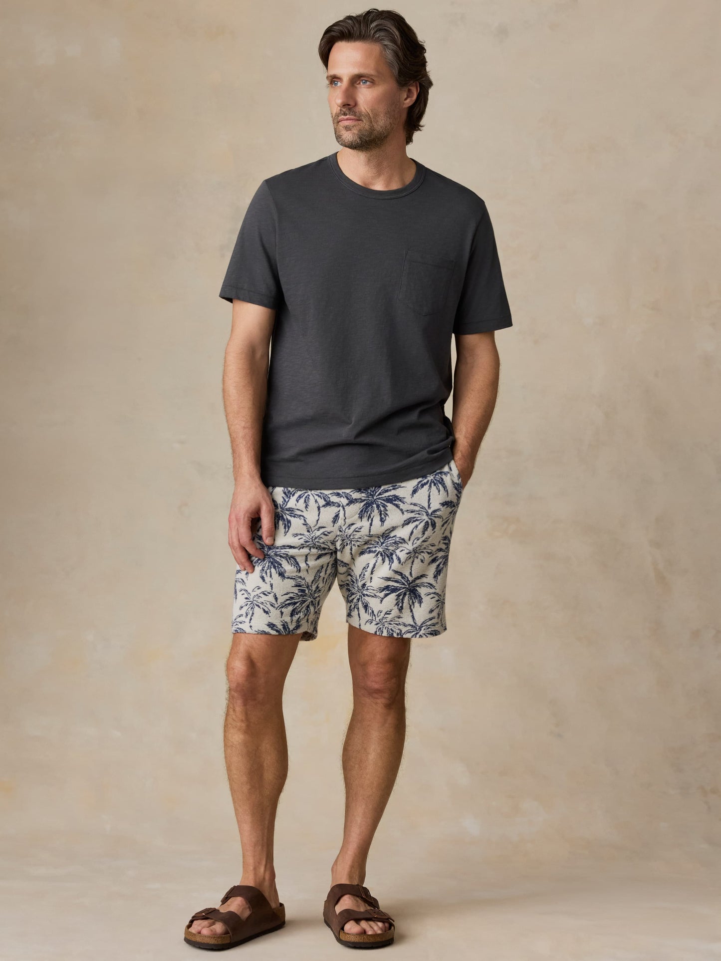 Cabana Towel Terry Sweatshort - Ivory Tropic Trees