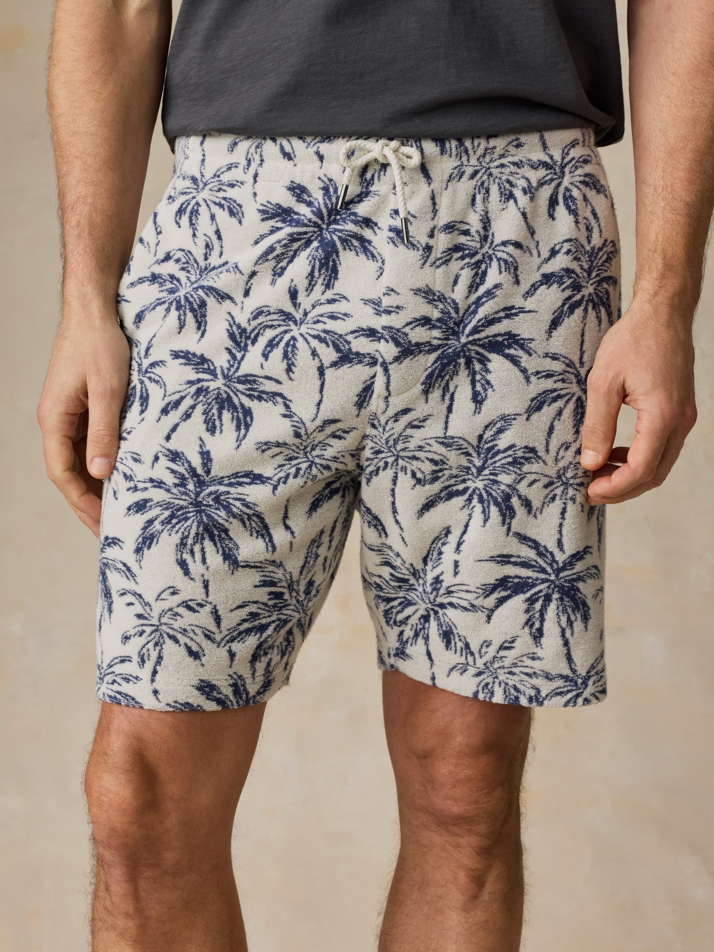 Cabana Towel Terry Sweatshort - Ivory Tropic Trees