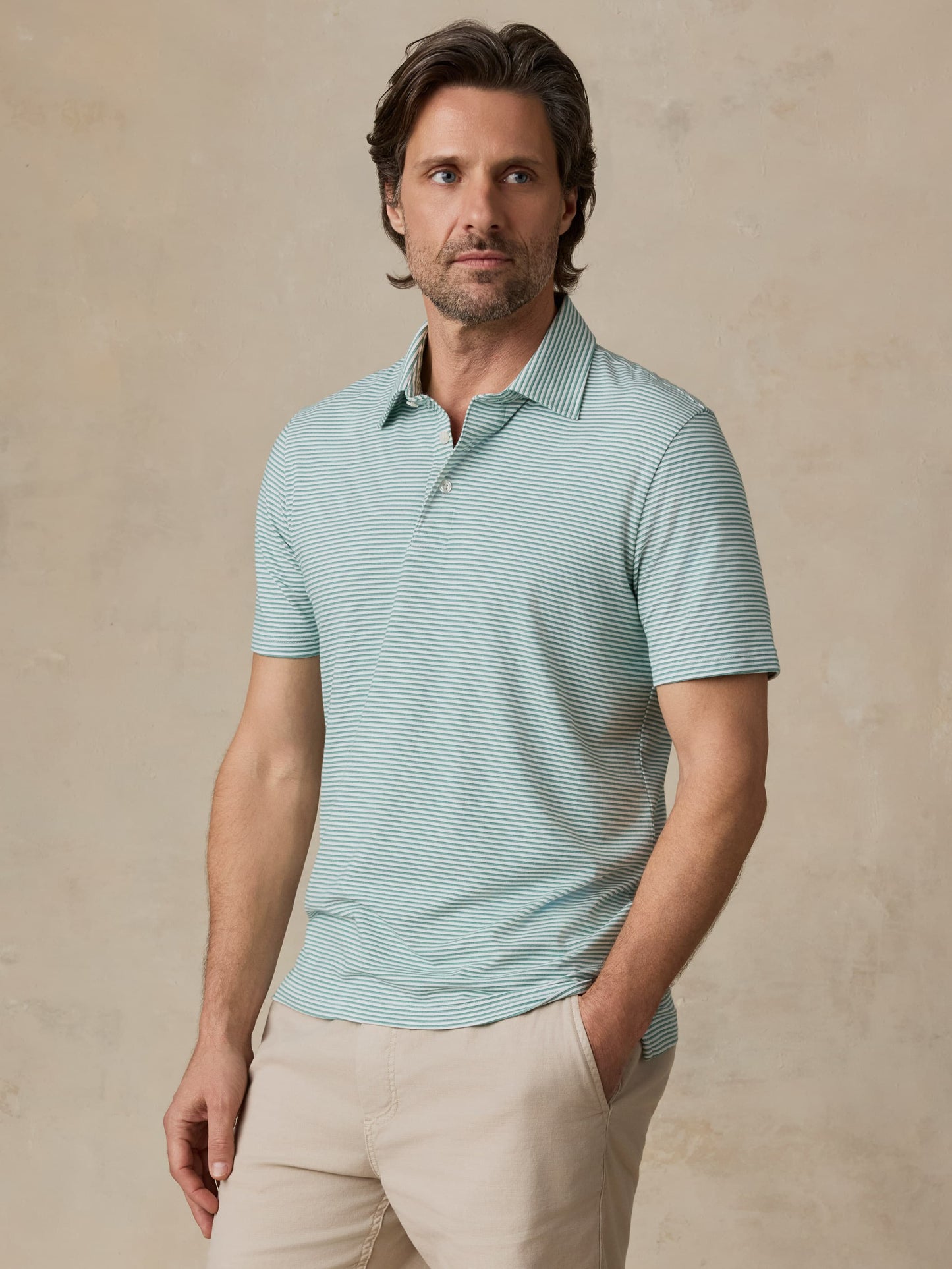 Short-Sleeve Movement™ Polo - Ivory Spring Stripe