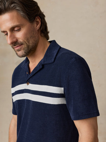 Cabana Towel Terry Surf Stripe Polo - Deep Navy