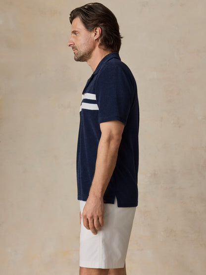 Cabana Towel Terry Surf Stripe Polo - Deep Navy