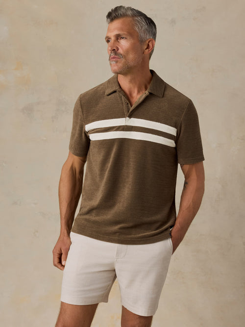 Cabana Towel Terry Surf Stripe Polo - Island Brown