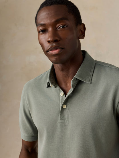 Short-Sleeve Sunwashed Pique Polo - Coastal Sage