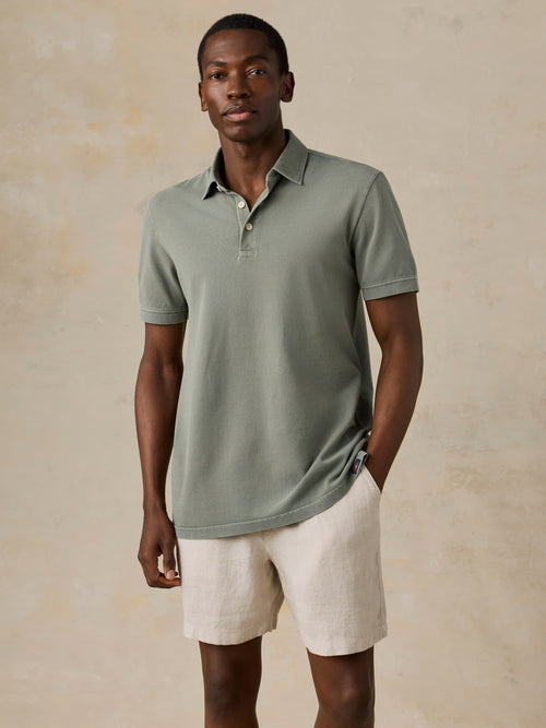 Short-Sleeve Sunwashed Pique Polo - Coastal Sage