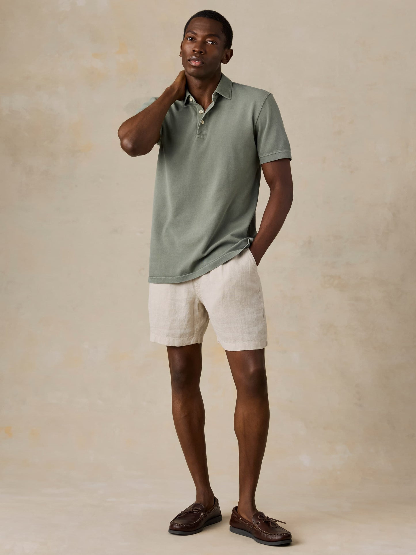 Short-Sleeve Sunwashed Pique Polo - Coastal Sage