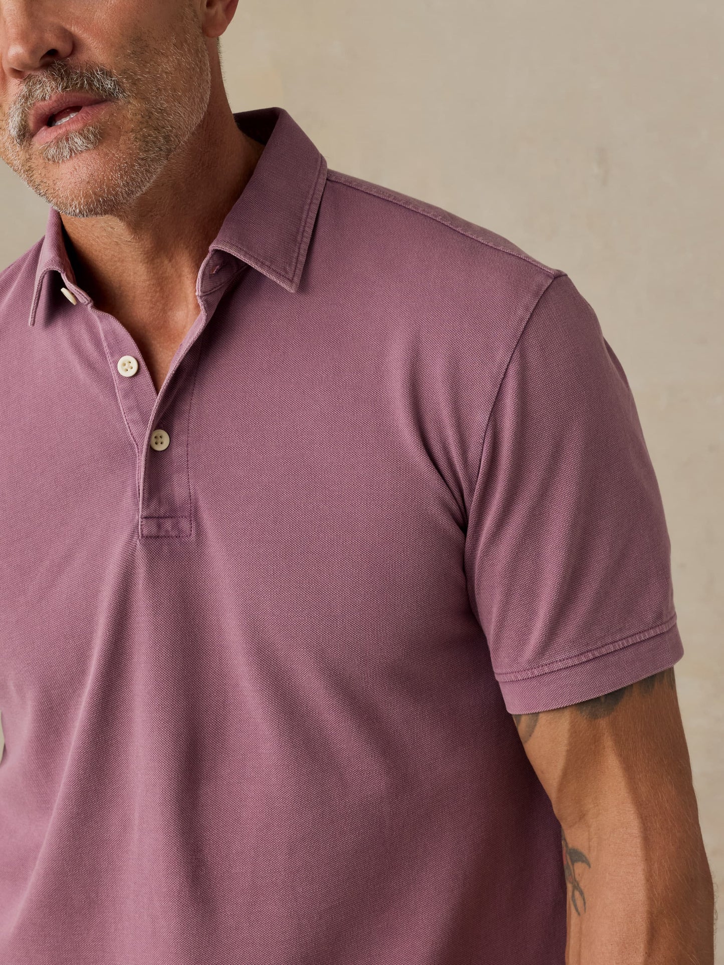Short-Sleeve Sunwashed Pique Polo - Lilac Twilight
