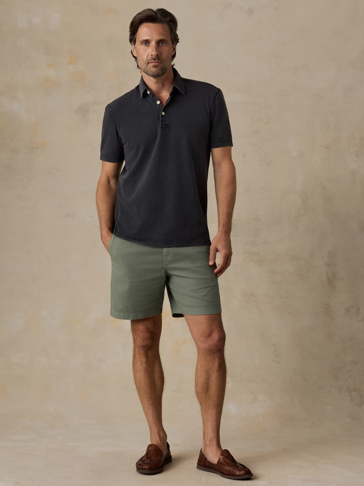 Short-Sleeve Sunwashed Pique Polo - Ridge Black