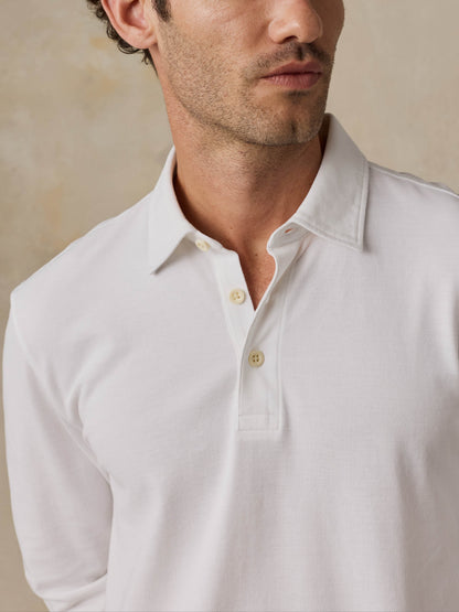 Long-Sleeve Sunwashed Pique Polo - Pure White